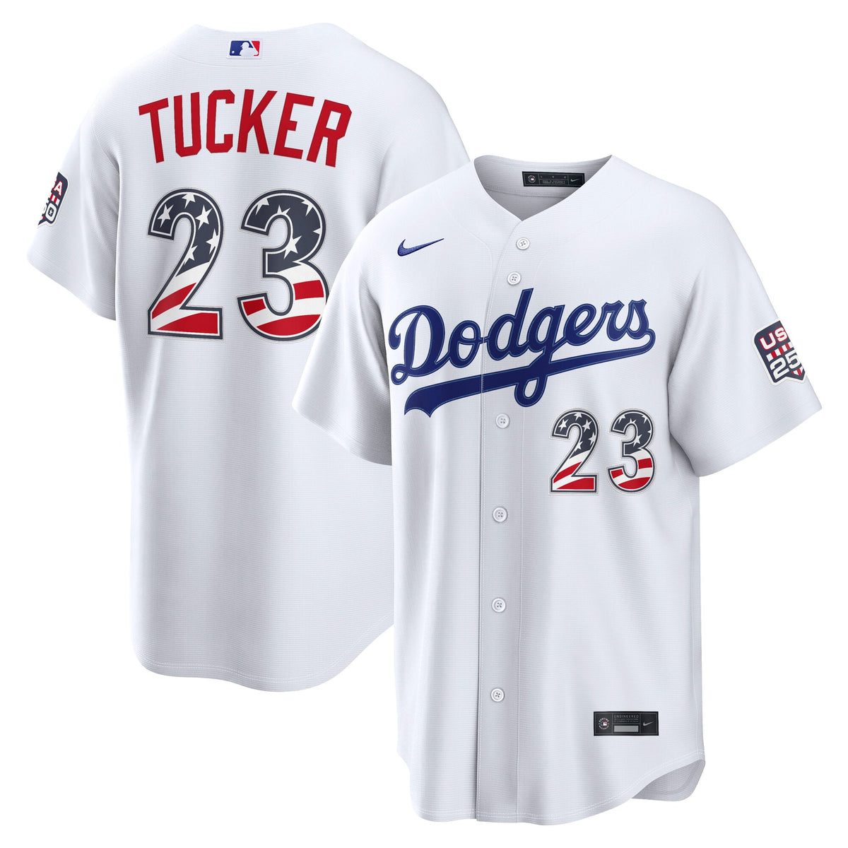 Fourth of July Men's Los Angeles Dodgers Kyle Tucker Nike White USA 250 Stadium Jersey