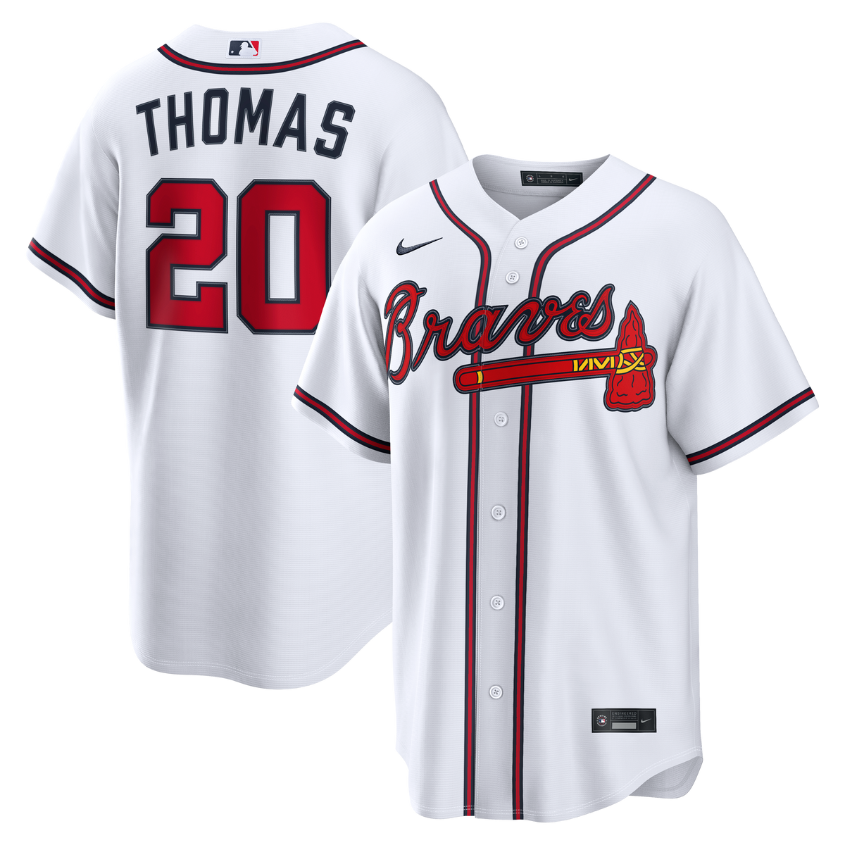Men's Atlanta Braves Lane Thomas Nike White Home Replica Jersey
