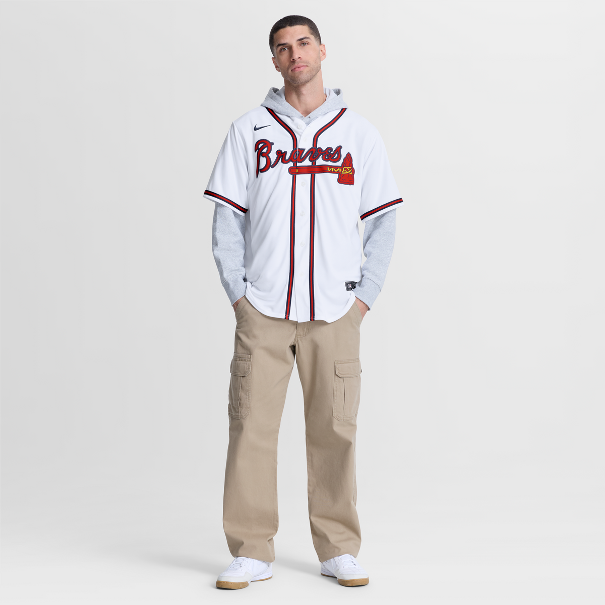 Men's Atlanta Braves Lane Thomas Nike White Home Replica Jersey