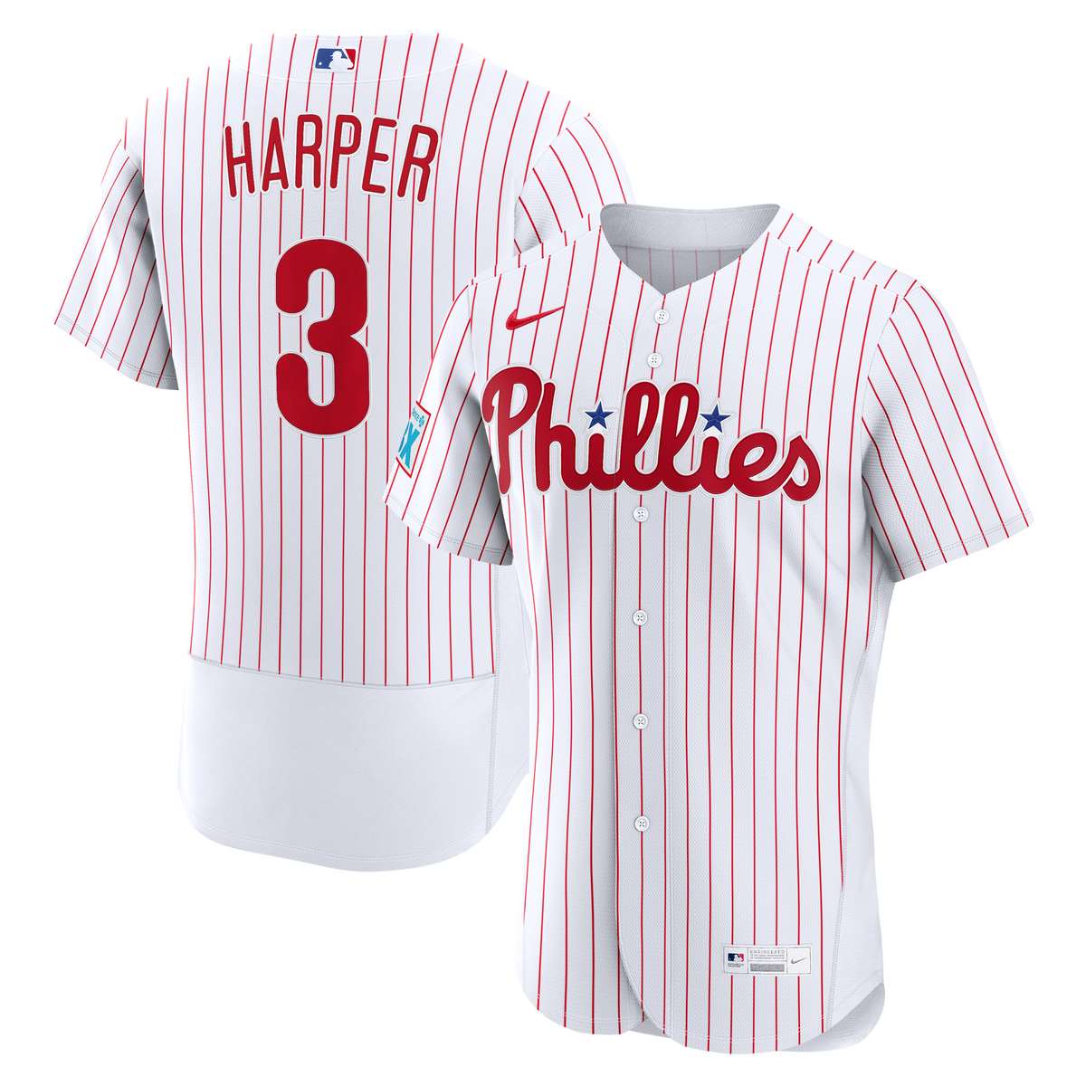 Men's Philadelphia Phillies Bryce Harper Nike White Home Authentic Sponsor Patch Jersey