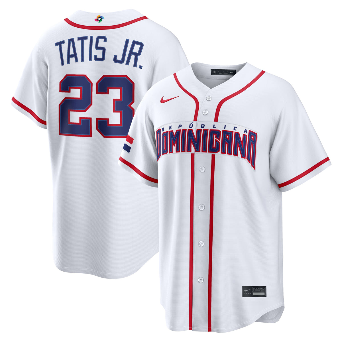 Men's Dominican Republic Baseball Fernando Tatis Jr. Nike White 2026 World Baseball Classic Home Stadium Jersey