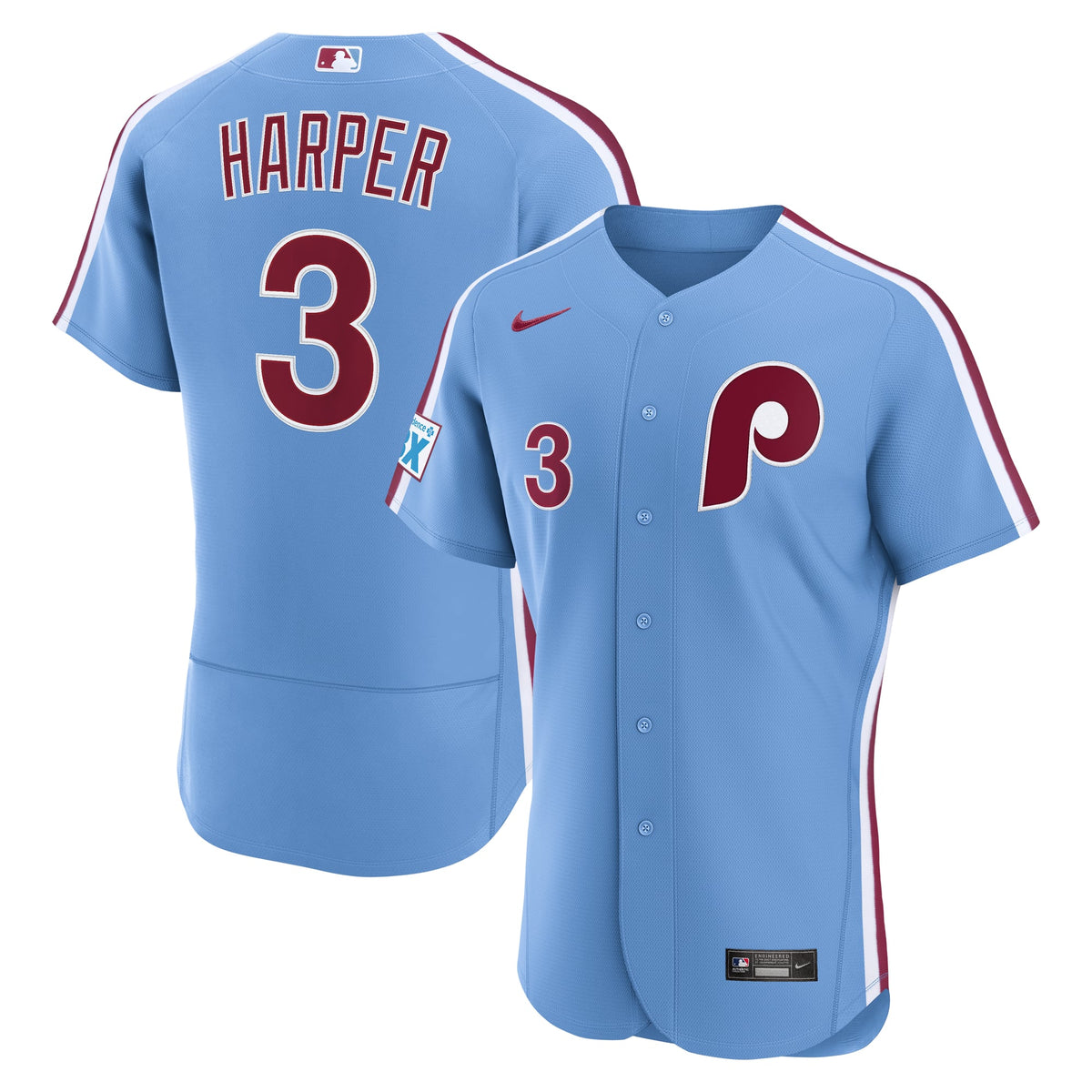 Men's Philadelphia Phillies Bryce Harper Nike White Home Authentic Sponsor Patch Jersey