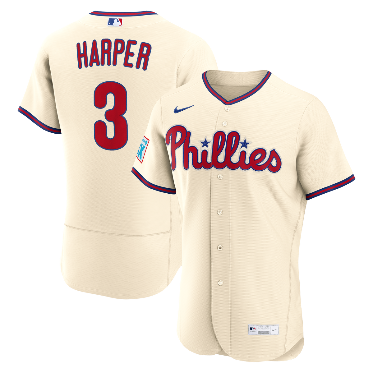 Men's Philadelphia Phillies Bryce Harper Nike White Home Authentic Sponsor Patch Jersey