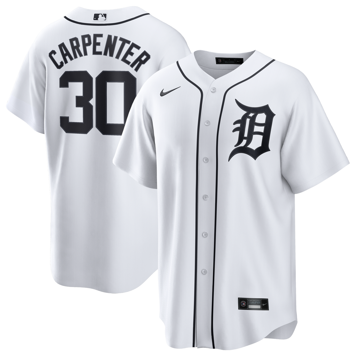 Men's  Detroit Tigers Kerry Carpenter Nike White Home Replica Jersey