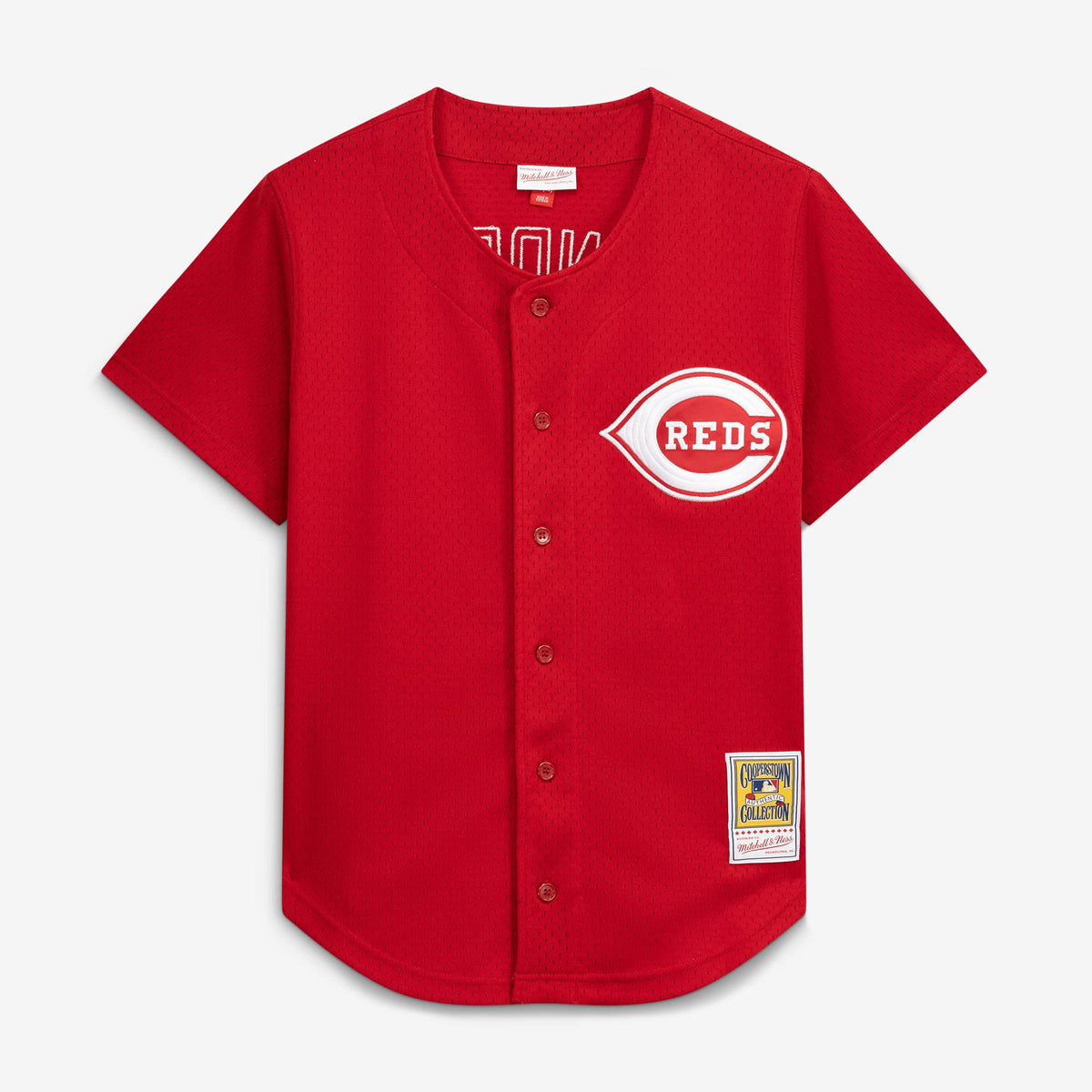 Men's Cincinnati Reds Deion Sanders Mitchell & Ness Red Cooperstown Mesh Batting Practice Button-Up Jersey